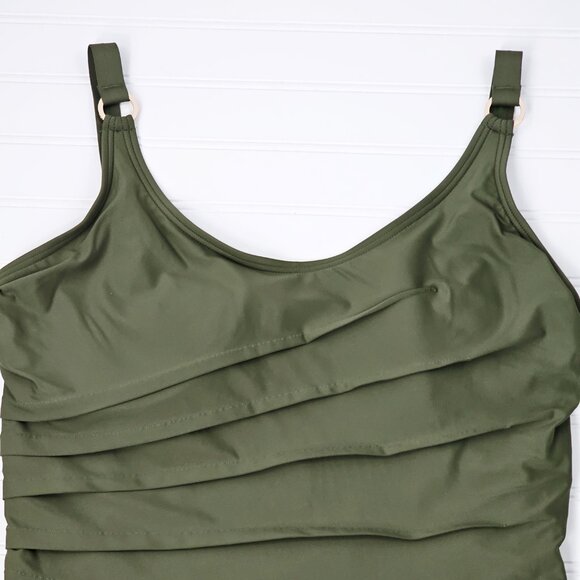 DNKY Women's Moss Green Shirred Figure Flattering One Piece Swimsuit Size XL NWT - Picture 3 of 16
